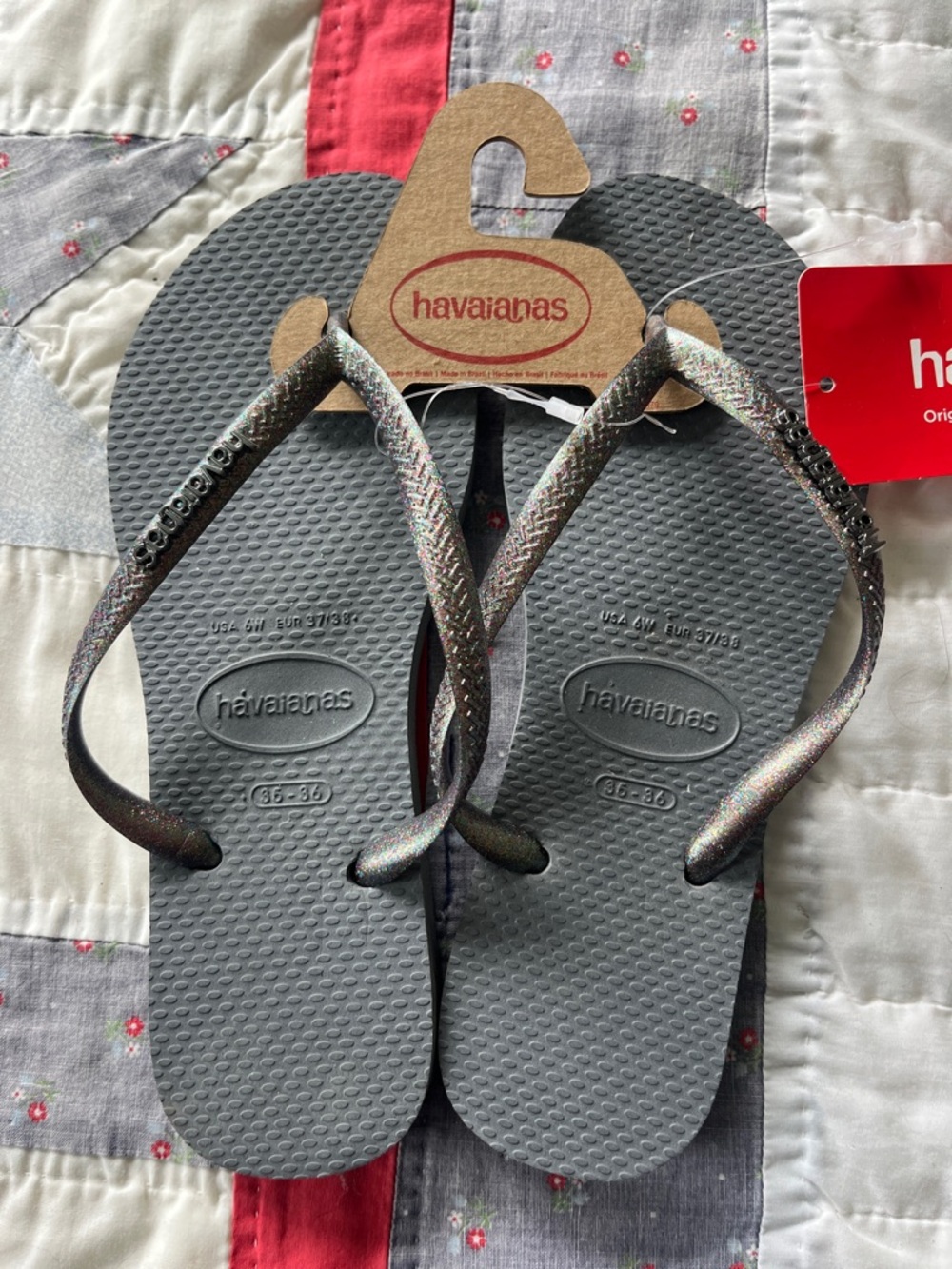 Havaianas Gray Flip Flops with Iridescent Straps